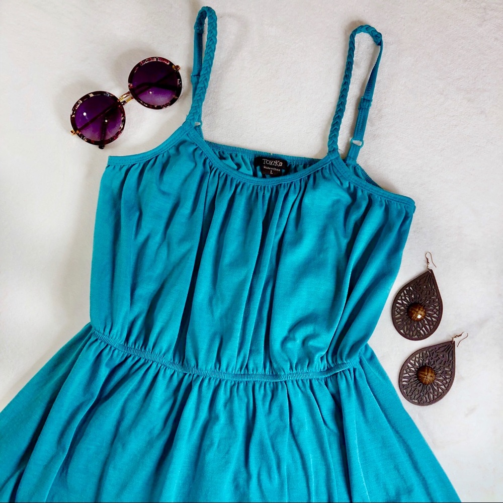 Toxik3 Teal Empire Waist Hi Lo Boho Tank Dress - Picture 1 of 8